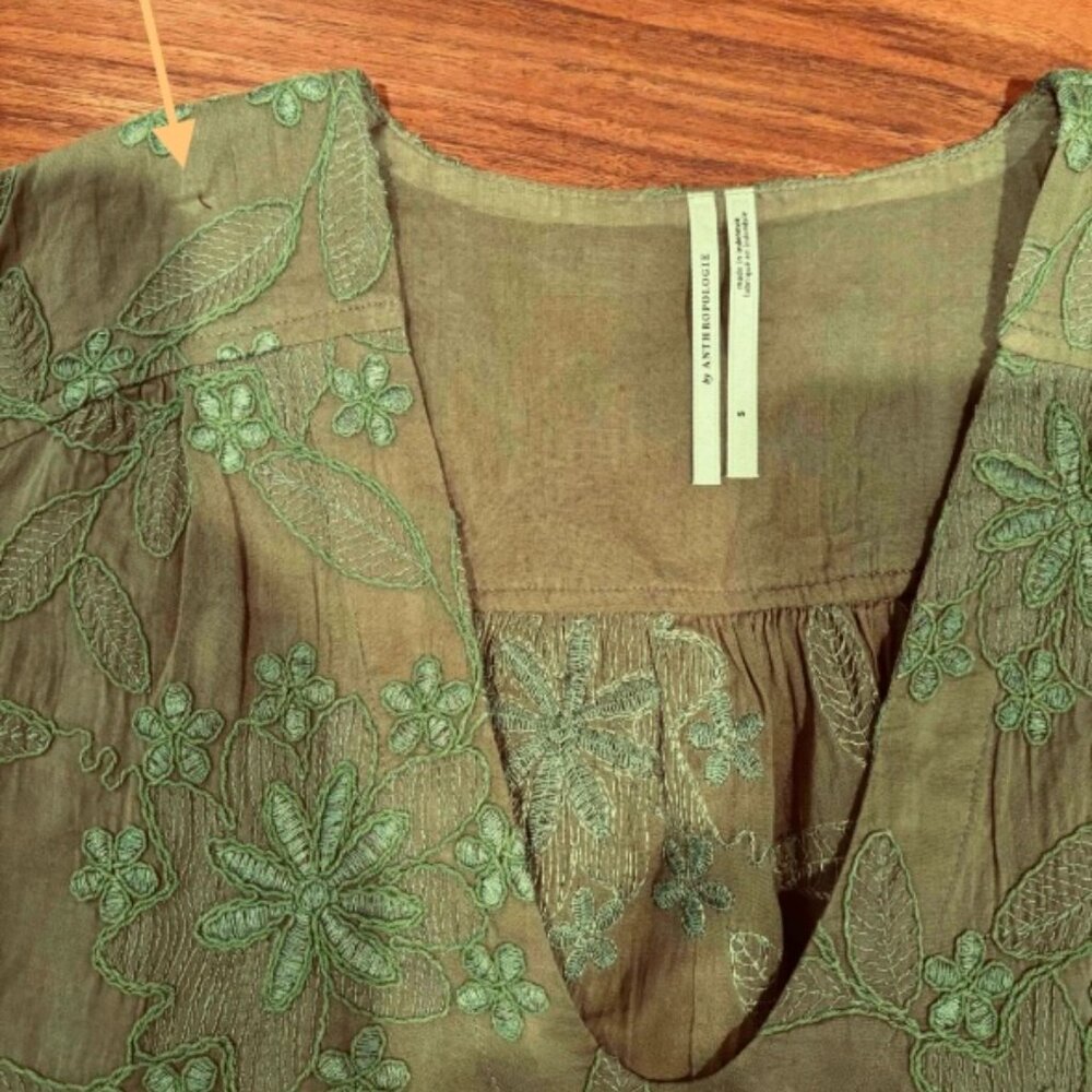 Anthropologie Olive Green Embroidered Floral Crop Top - Picture 5 of 5